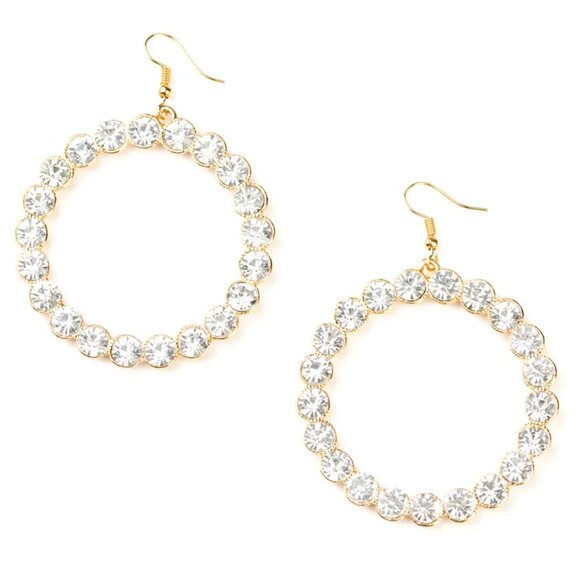 Oversized White Rhinestone Hoop Earrings |Holiday Glamorous Statement Jewelry - Picture 1 of 4